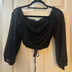 Aeropostale Lace up Black Textured Blouse Size Medium